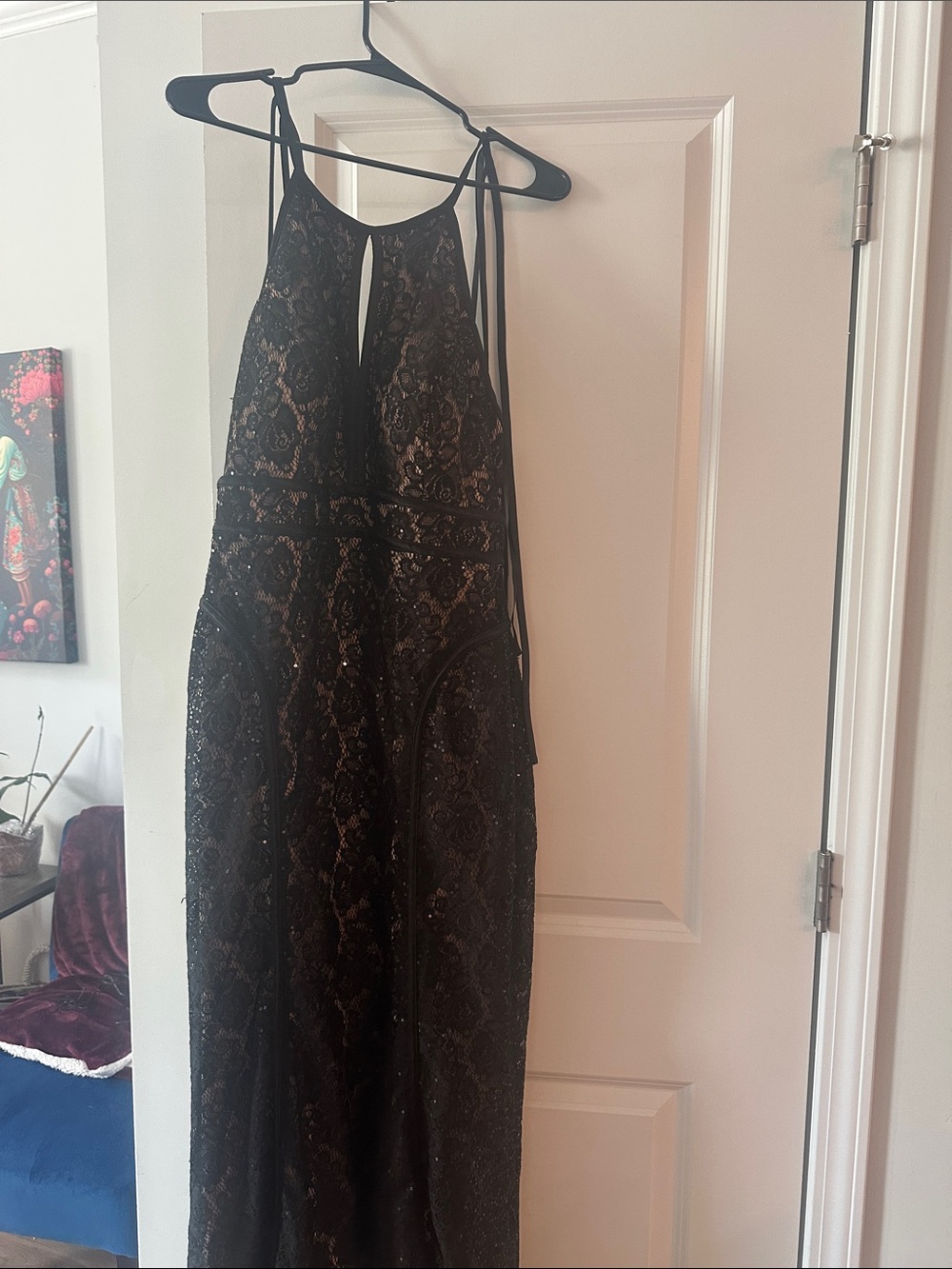 Black Lace Halter Evening Dress